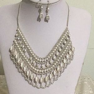 Silver tone Indian style necklace earring set